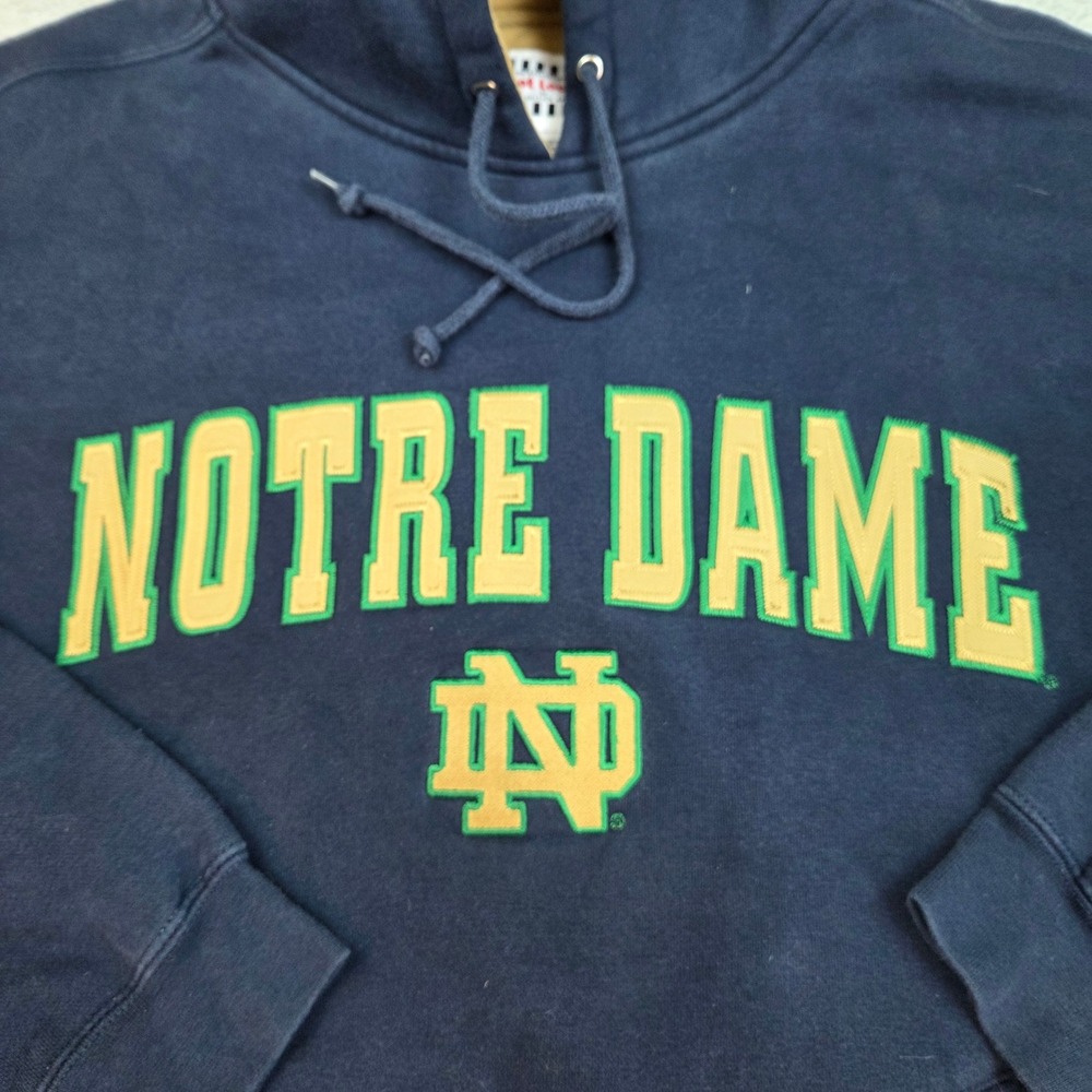 Vintage Foot Locker Notre Dame Hoodie Mens Med Fighting Irish Spellout Logo Navy